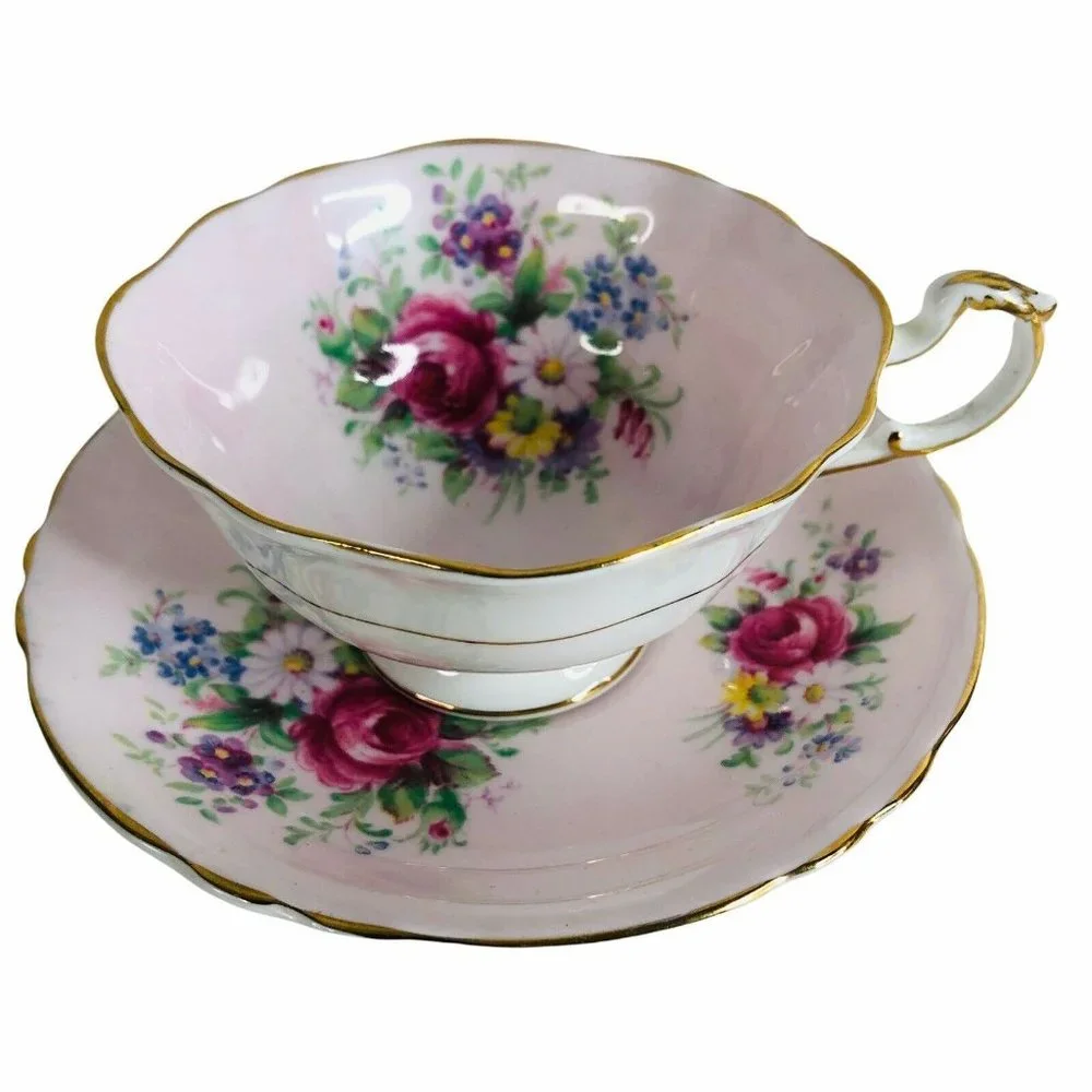 Paragon Teacup & Saucer Bone China Pink Cabbage Rose By Appointment Of Queen VTG